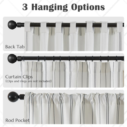 TOPICK White Curtains Striped Curtains for Living Room Bedroom Modern Pinstriped Light Filtering Back Tab Rod Pocket 2 Panels