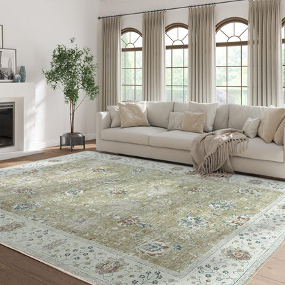 RUGKING Living Room Rug Floral Printed Taupe Indoor Accent Mat with Non-slip backing Retro Persian Rugs for Bedroom Dining Room