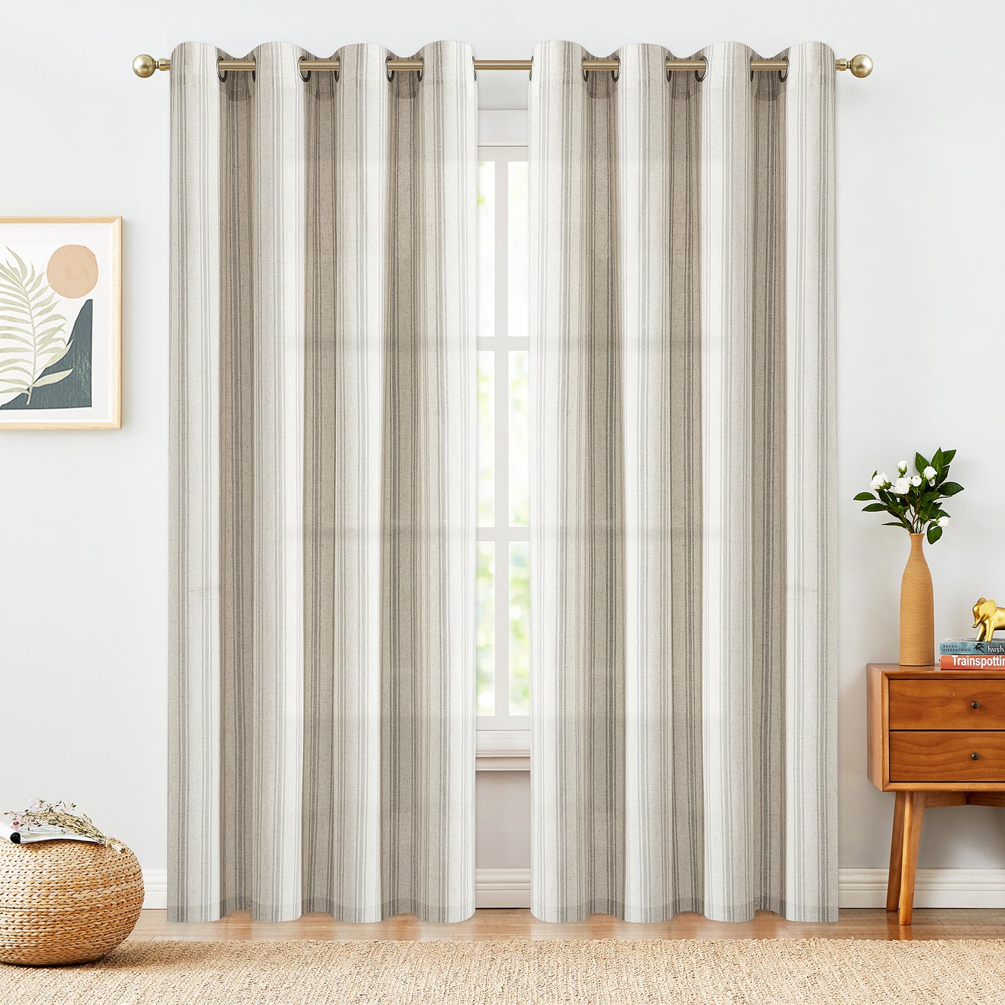 Curtainking Striped Curtains Linen Farmhouse Living Room Curtains Ticking Stripe Curtains Rustic Pinstripe Curtains Grommet 2 Panels