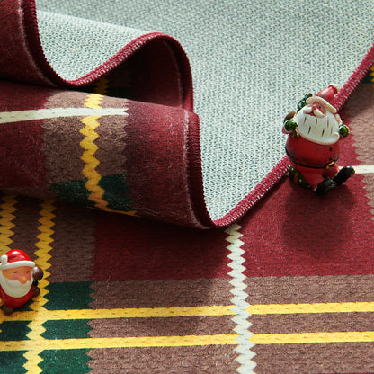 RUGKING Plaid Christmas Rug for Entryway Kitchen Holiday Rug for Porch Bathroom Christmas Classic Tartan Printed Winter Xmas Decor Washable Doormat for Bedroom Non Slip