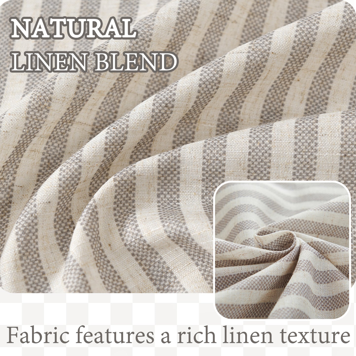 TOPICK Striped Kitchen Curtains and Valance Set Small Linen Curtains for Cafe Living Room Bathroom Farmhouse 3 Pieces Set Rod Pocket