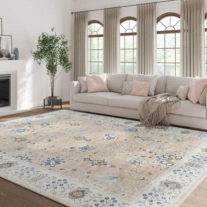 RUGKING Living Room Rug Floral Printed Pink Indoor Accent Mat with Non-slip backing Retro Persian Rugs for Bedroom Dining Room