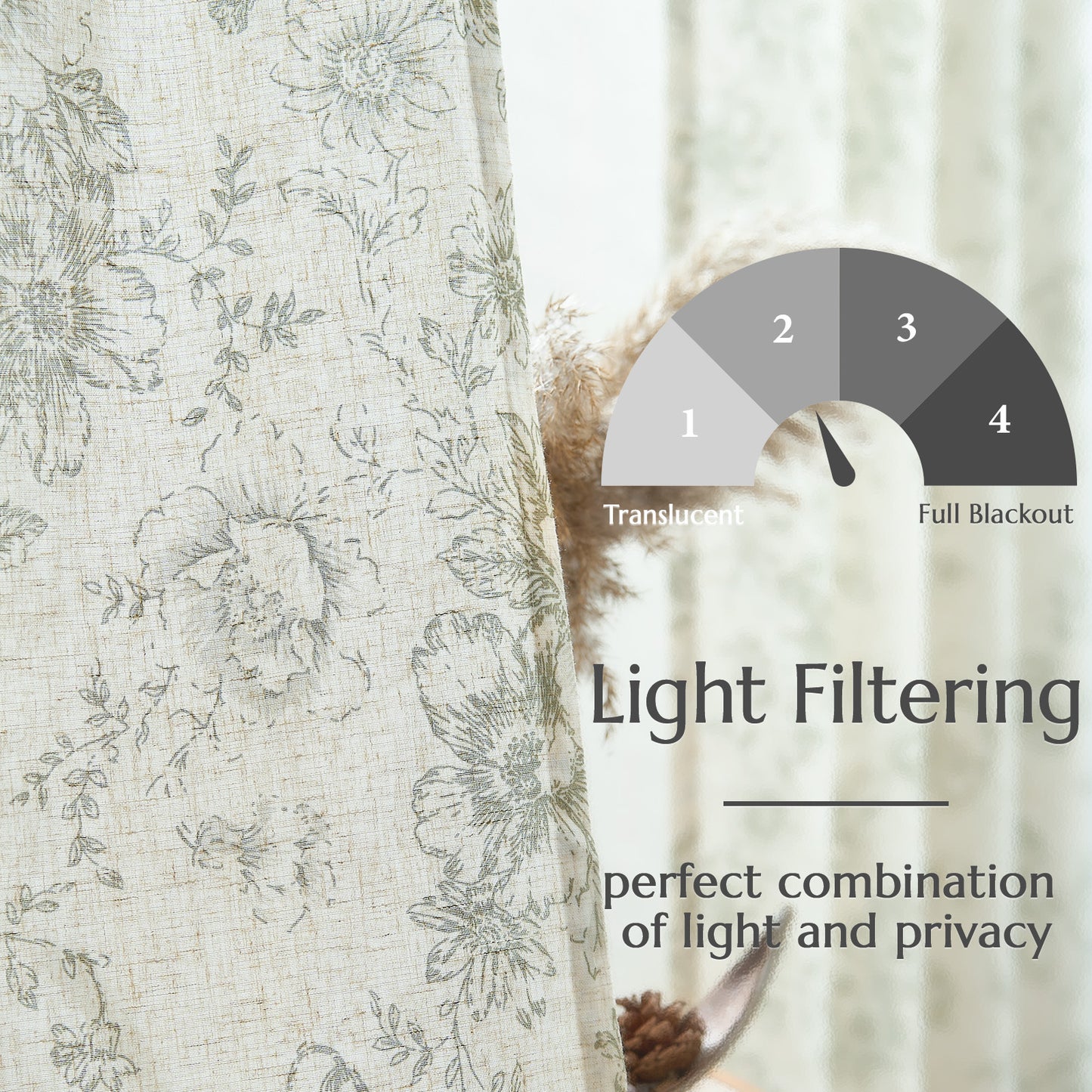 CURTAINKING Linen Curtains Floral Curtains for Living Room Curtains Rod Pocket Back Tab Farmhouse Peony Flower Patterned Drapes Bedroom Window Curtain Set 2 Panels