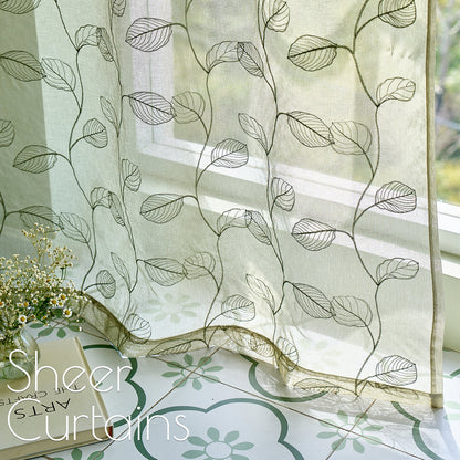 Curtainking White Sheer Curtains for Living Room Embroidered Leaf Window Curtains light Filtering Drapes Rod Pocket 2 Panels