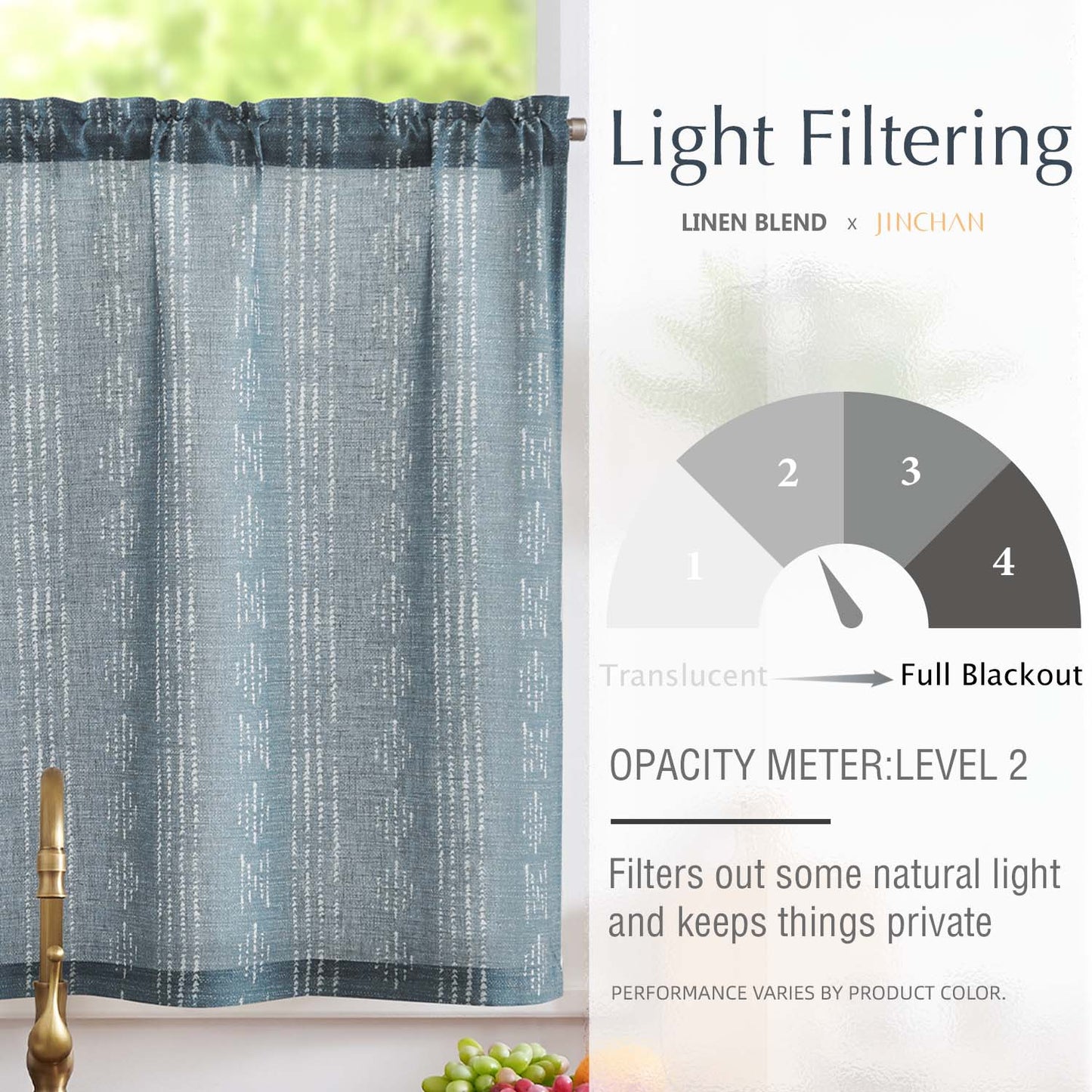 TOPICK Boho Linen Kitchen Curtains ,  Striped Farmhouse Cafe Curtains, Light Filtering Rod Pocket Small Curtains for Kitchen (Set of 2)