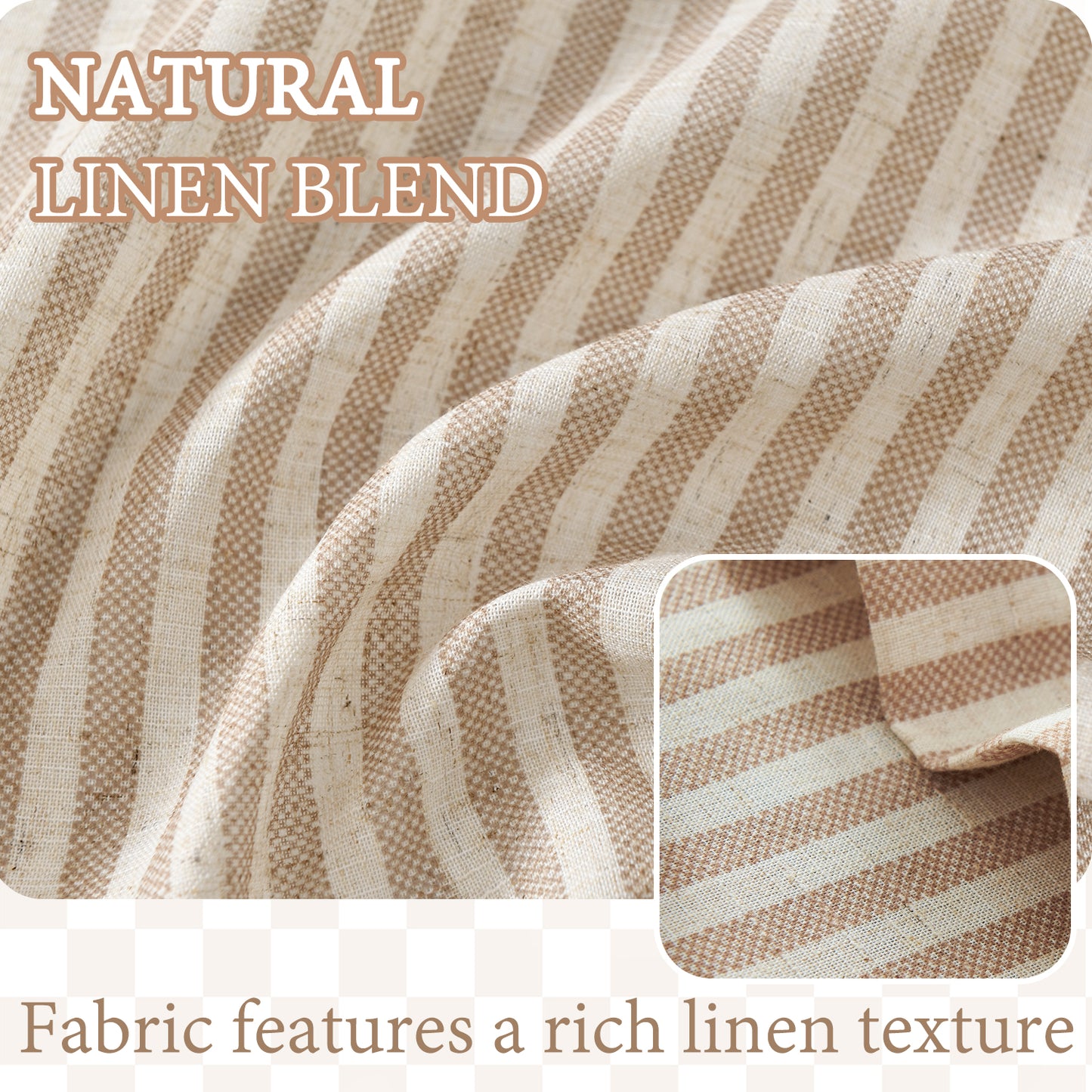 TOPICK Striped Kitchen Curtains and Valance Set Small Linen Curtains for Cafe Living Room Bathroom Farmhouse 3 Pieces Set Rod Pocket