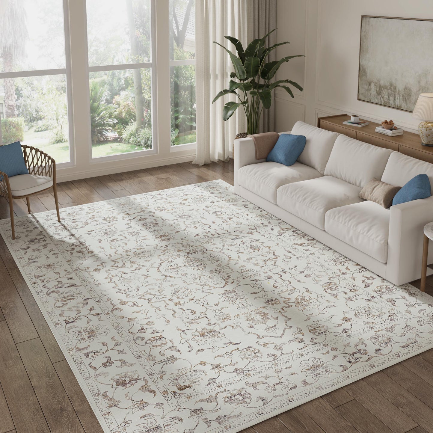 RUGKING Orange Vintage Area Rug Floral Carpet Distressed Mat, Foldable Non Slip Accent Rug for Kitchen Living Room