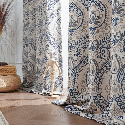 Curtainking Damask Printed Curtains for Bedroom Living Room Linen Textured Thermal Insulated Curtains Grommet 2 Panels