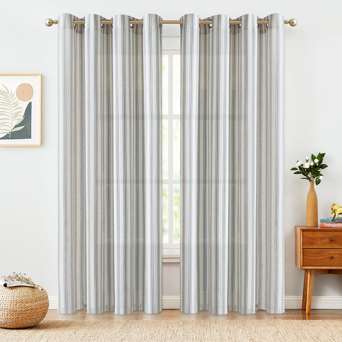 Curtainking Striped Curtains Linen Farmhouse Living Room Curtains Ticking Stripe Curtains Rustic Pinstripe Curtains Grommet 2 Panels