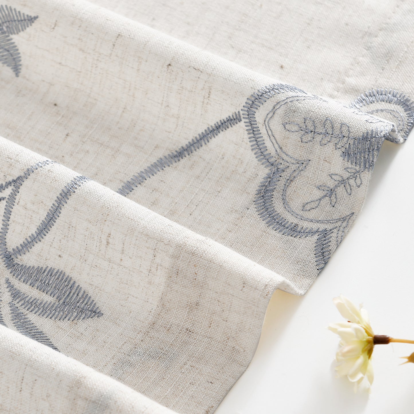 Curtainking Linen Curtains Floral Embroidery Farmhouse Light Filtering Grommet Curtain Panels 2 Pcs