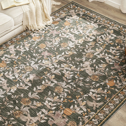 JINCHAN Vintage Rugs For Doormat Retro Oriental Rug Floral Print Mat Thin Traditional Carpet For Kitchen Bathroom Hallway Orange/Green