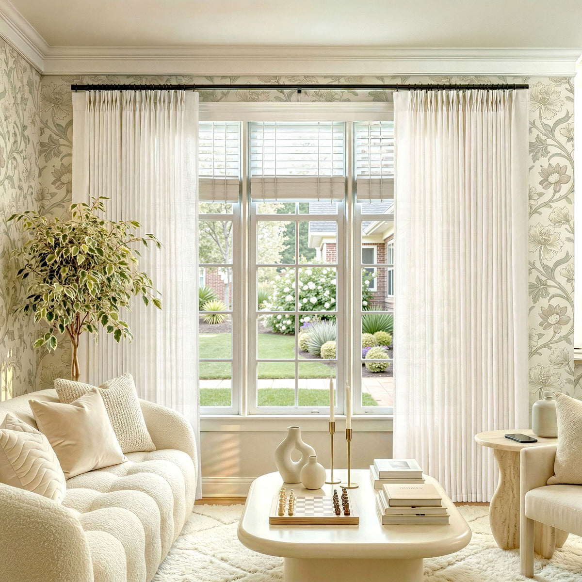 Linen Inside Pinch Pleat Linen Blend Curtains