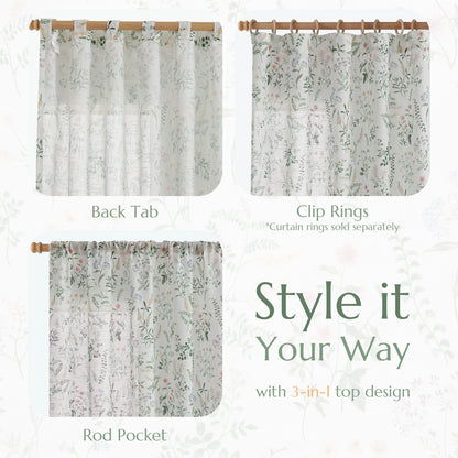 CURTAINKING Floral Curtains Farmhouse Green Curtain for Bedroom French Country Back Tab Drapes Plants Printed Light Filtering Window Treatment Curtains Set, 2 Panels