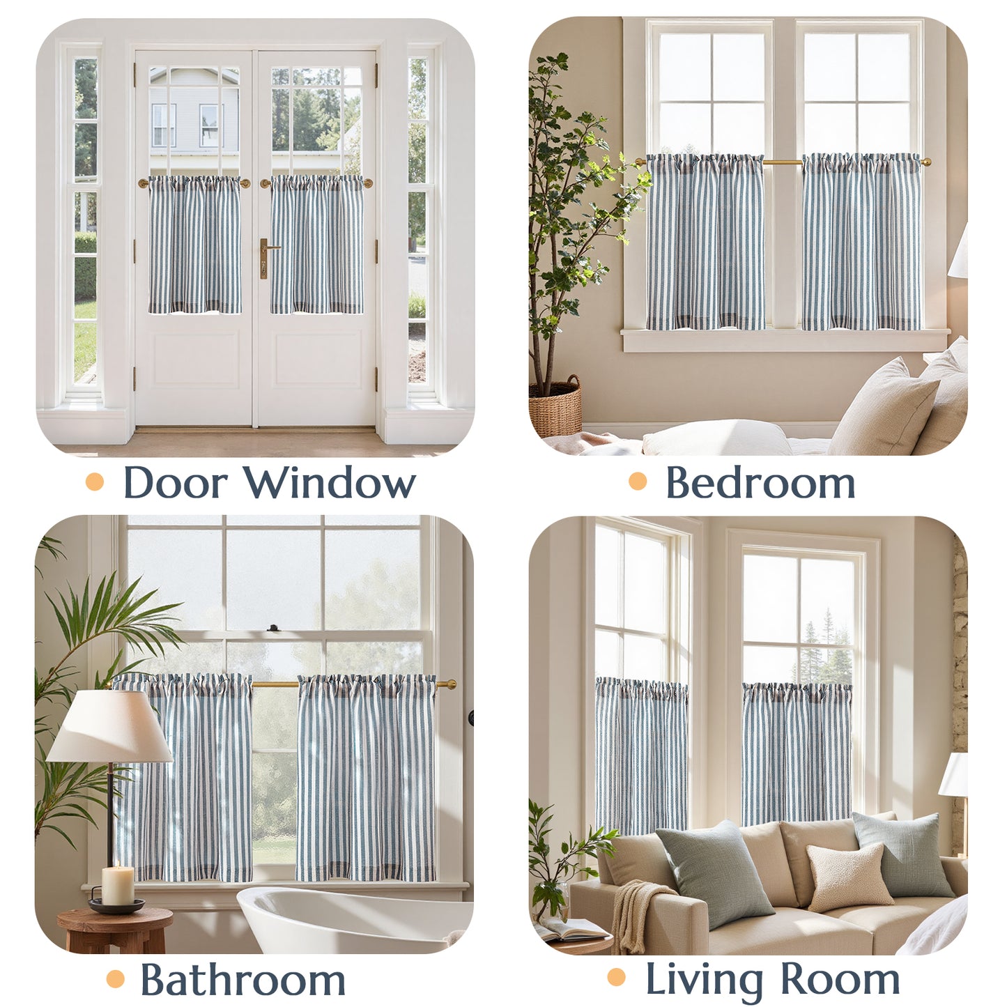 Curtainking Striped Kitchen Curtain Linen Cafe Curtains Semi-Sheer Rustic Farmhouse Tier Curtains Rod Pocket 2 Panels