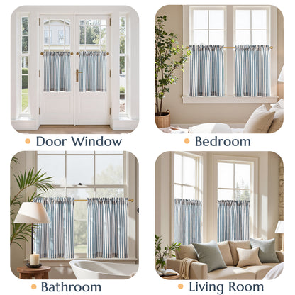 Curtainking Striped Kitchen Curtain Linen Cafe Curtains Semi-Sheer Rustic Farmhouse Tier Curtains Rod Pocket 2 Panels