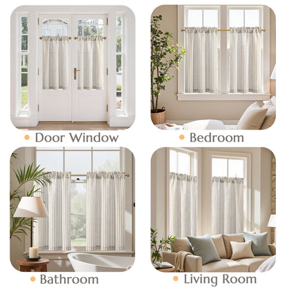 Curtainking Striped Kitchen Curtain Linen Cafe Curtains Semi-Sheer Rustic Farmhouse Tier Curtains Rod Pocket 2 Panels