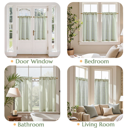 Curtainking Striped Kitchen Curtain Linen Cafe Curtains Semi-Sheer Rustic Farmhouse Tier Curtains Rod Pocket 2 Panels