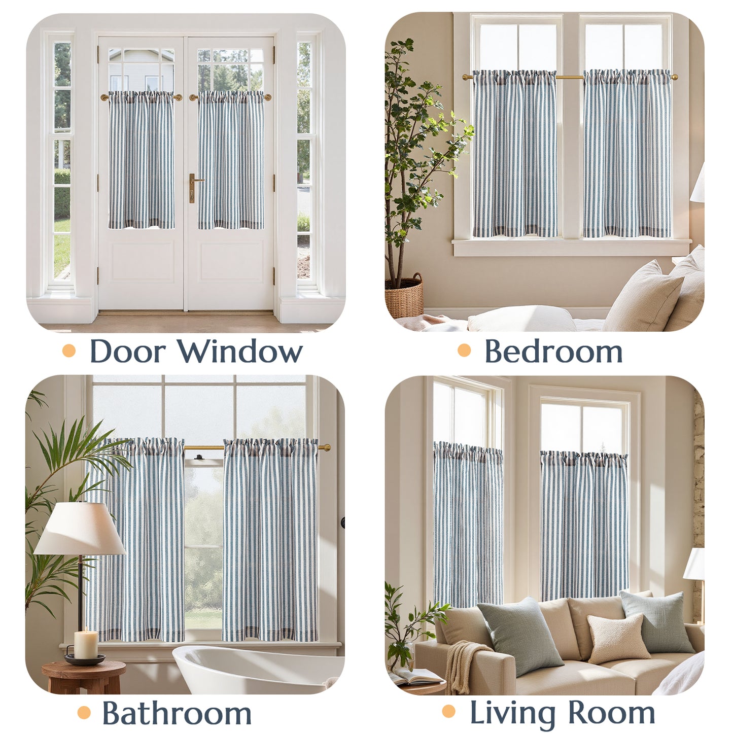 Curtainking Striped Kitchen Curtain Linen Cafe Curtains Semi-Sheer Rustic Farmhouse Tier Curtains Rod Pocket 2 Panels