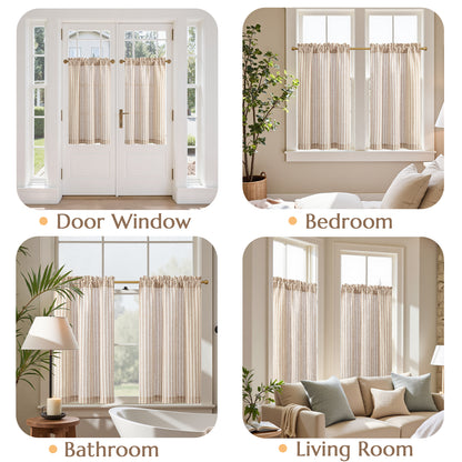 Curtainking Striped Kitchen Curtain Linen Cafe Curtains Semi-Sheer Rustic Farmhouse Tier Curtains Rod Pocket 2 Panels