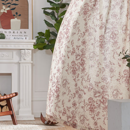 CURTAINKING Linen Curtains Floral Curtains for Living Room Printed Curtains Rod Pocket Back Tab Farmhouse Peony Flower Patterned Drapes Bedroom Window Curtain Set 2 Panels