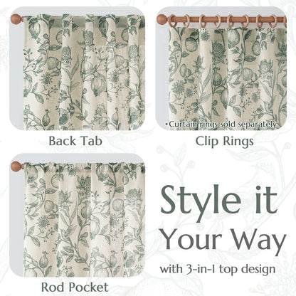 CURTAINKING Linen Curtains Floral Curtains for Living Room French Curtains Back Tab Light Filtering Toile Print Farmhouse Bedroom Curtains Window Curtain Set 2 Panels