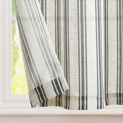 Curtainking Striped Kitchen Curtain Linen Cafe Curtains Semi-Sheer Rustic Farmhouse Tier Curtains Rod Pocket 2 Panels