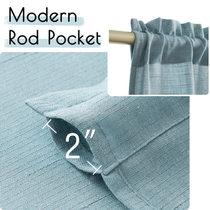 Curtainking Farmhouse Rod Pocket Semi-Sheer Cafe Curtains, Linen Textured Window Curtains, 2 Panels