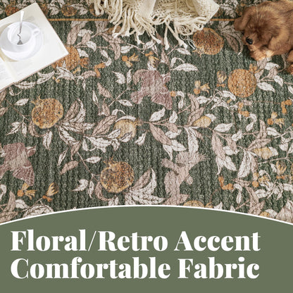 JINCHAN Vintage Rugs For Doormat Retro Oriental Rug Floral Print Mat Thin Traditional Carpet For Kitchen Bathroom Hallway Orange/Green