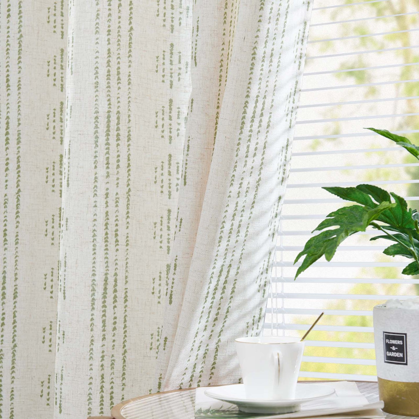 Curtainking Linen Blend Curtains Light Filtering Geometric Striped Boho Farmhouse Grommet Curtains for Living Room Pack of 2