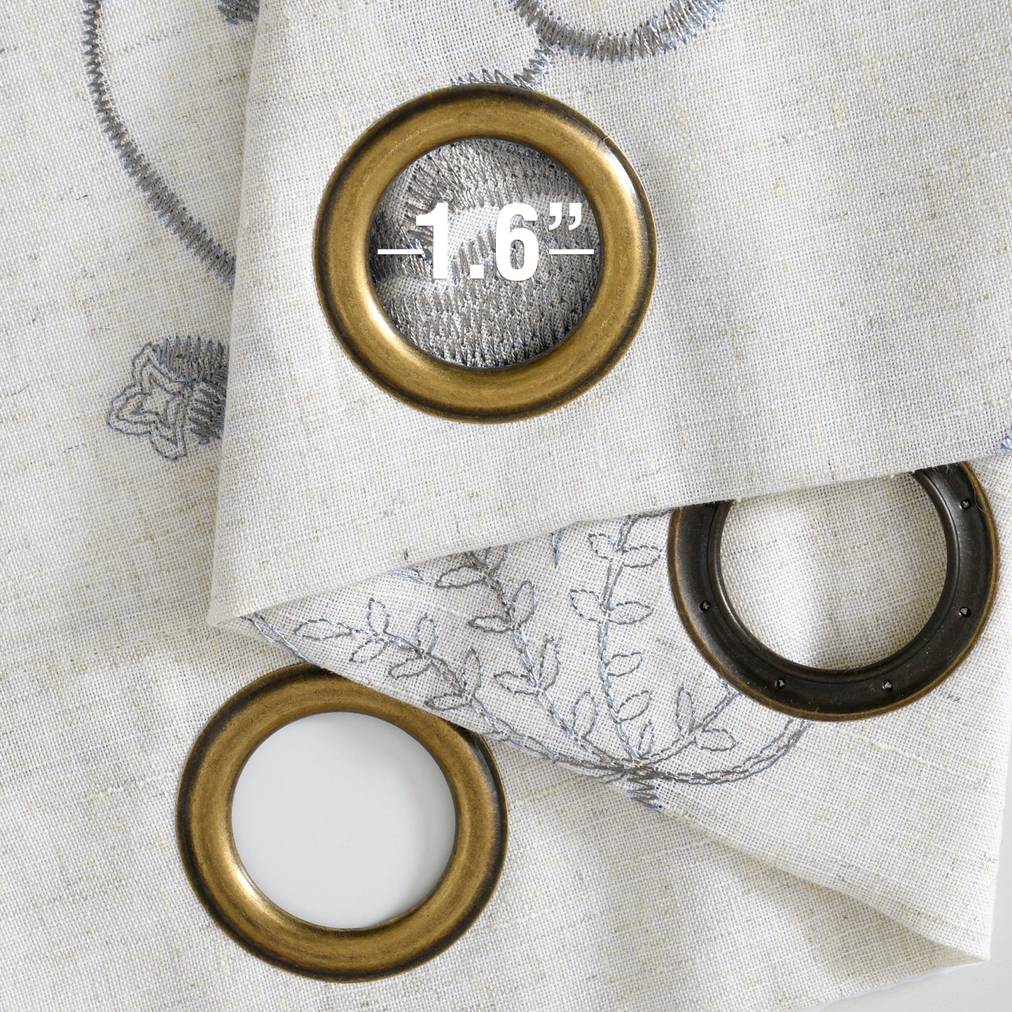 Curtainking Linen Curtains Floral Embroidery Farmhouse Light Filtering Grommet Curtain Panels 2 Pcs