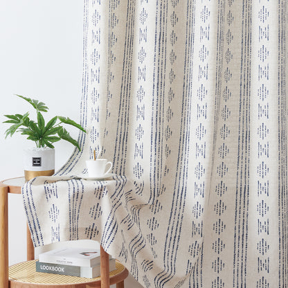 Curtainking Linen Blend Curtains Light Filtering Geometric Striped Boho Farmhouse Grommet Curtains for Living Room Pack of 2