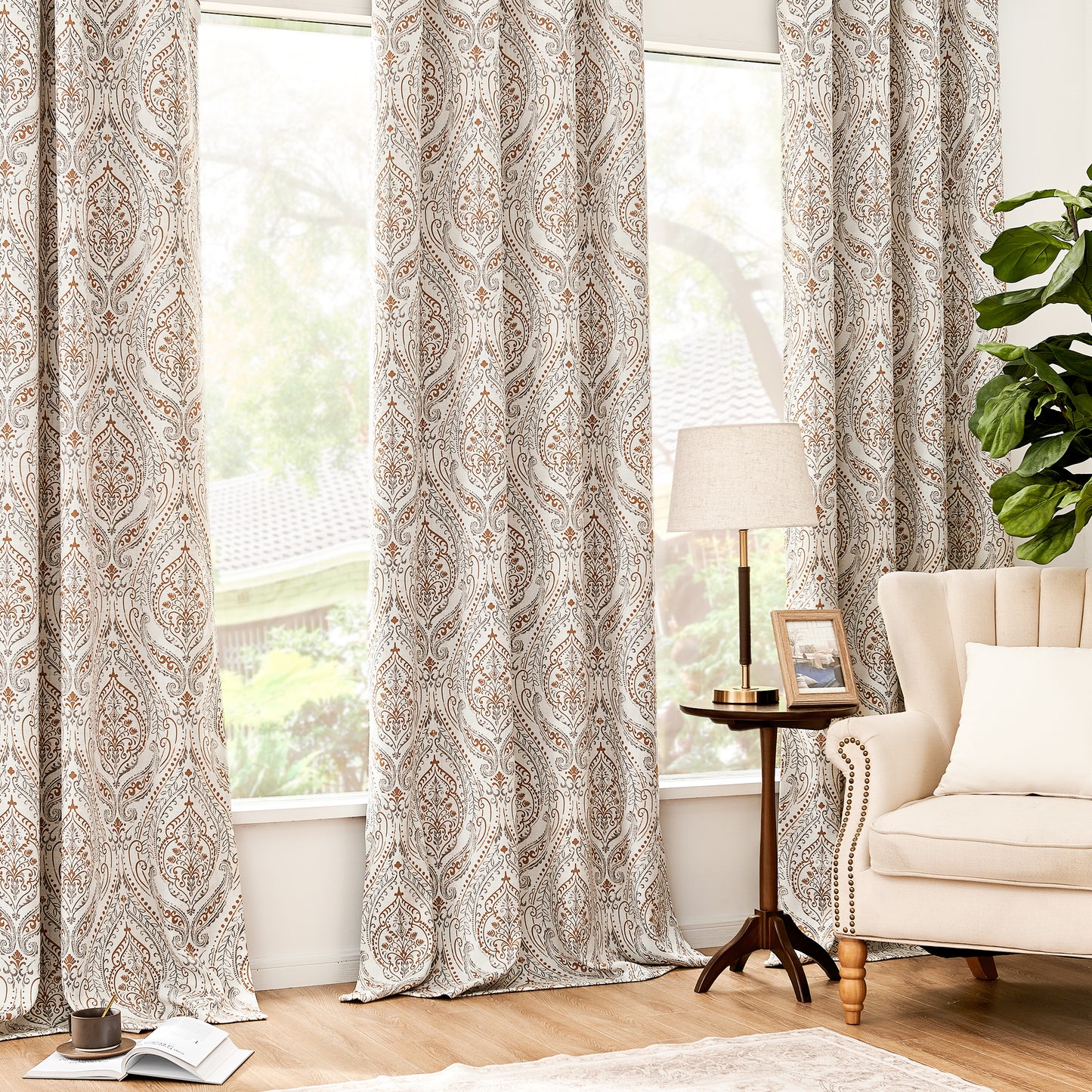 Curtainking Blackout Curtains Damask Thermal Insulated Drapes for Bedroom Living Room Window Treatments Set for All Season Grommet 2 Panels
