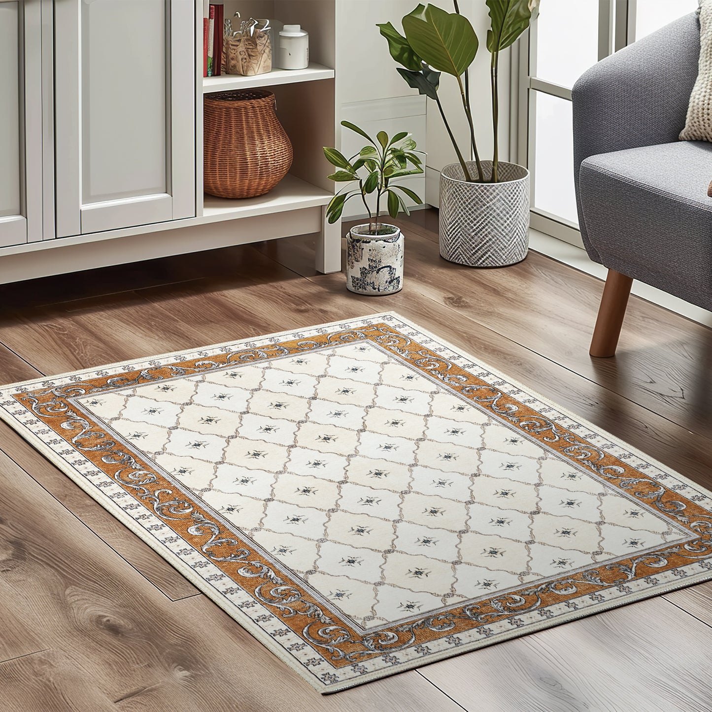 RUGKING Area Rug Multi Color Vintage Doormat Kitchen Floor Cover Indoor Soft Floral Mat Retro Accent Rug Bathroom Living Room Bedroom Office