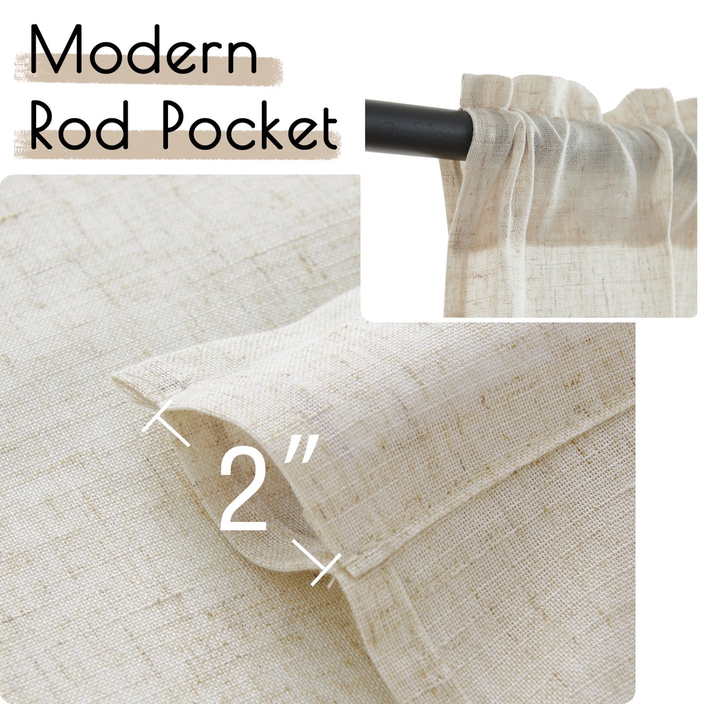 Curtainking Farmhouse Rod Pocket Semi-Sheer Cafe Curtains, Linen Textured Window Curtains, 2 Panels