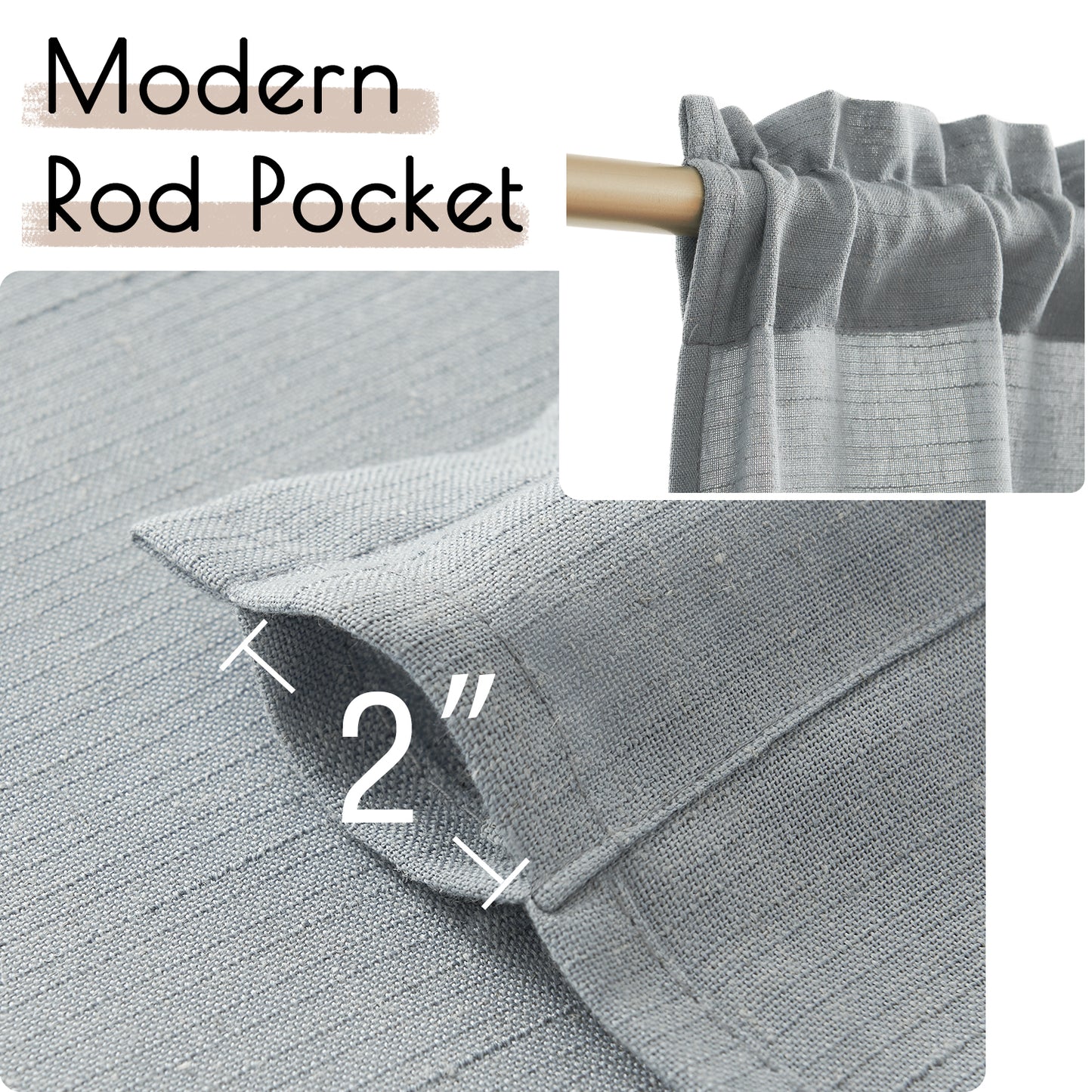 Curtainking Farmhouse Rod Pocket Semi-Sheer Cafe Curtains, Linen Textured Window Curtains, 2 Panels