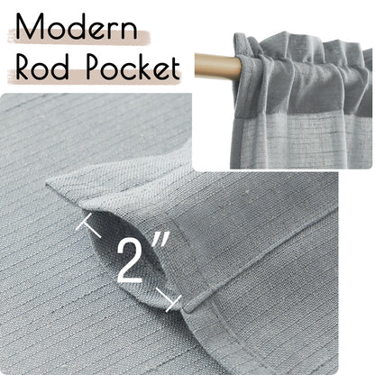 Curtainking Farmhouse Rod Pocket Semi-Sheer Cafe Curtains, Linen Textured Window Curtains, 2 Panels