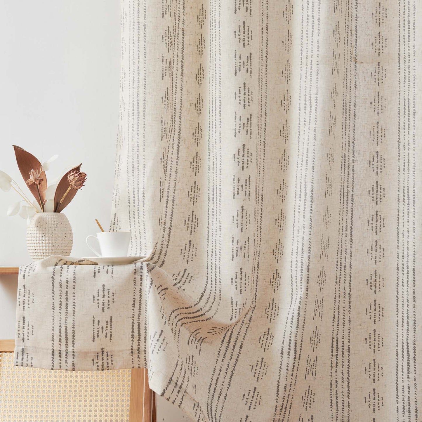 Curtainking Linen Blend Curtains Light Filtering Geometric Striped Boho Farmhouse Grommet Curtains for Living Room Pack of 2