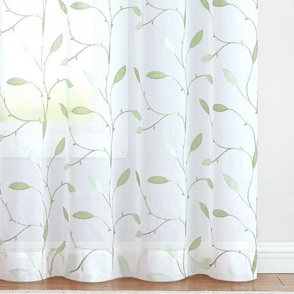 Curtainking Sheer Curtains Embroidered Leaf Window Curtains for Living Room Grommet Top 2 Panels Voile Drapes for Bedroom