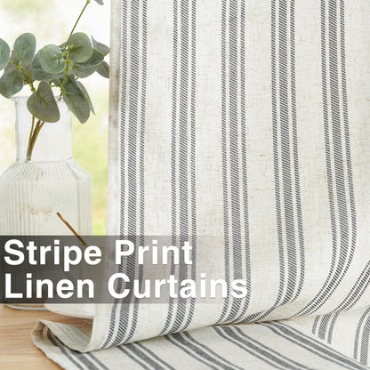 Curtainking Striped Curtains Linen Farmhouse Living Room Curtains Ticking Stripe Curtains Rustic Pinstripe Curtains Grommet 2 Panels