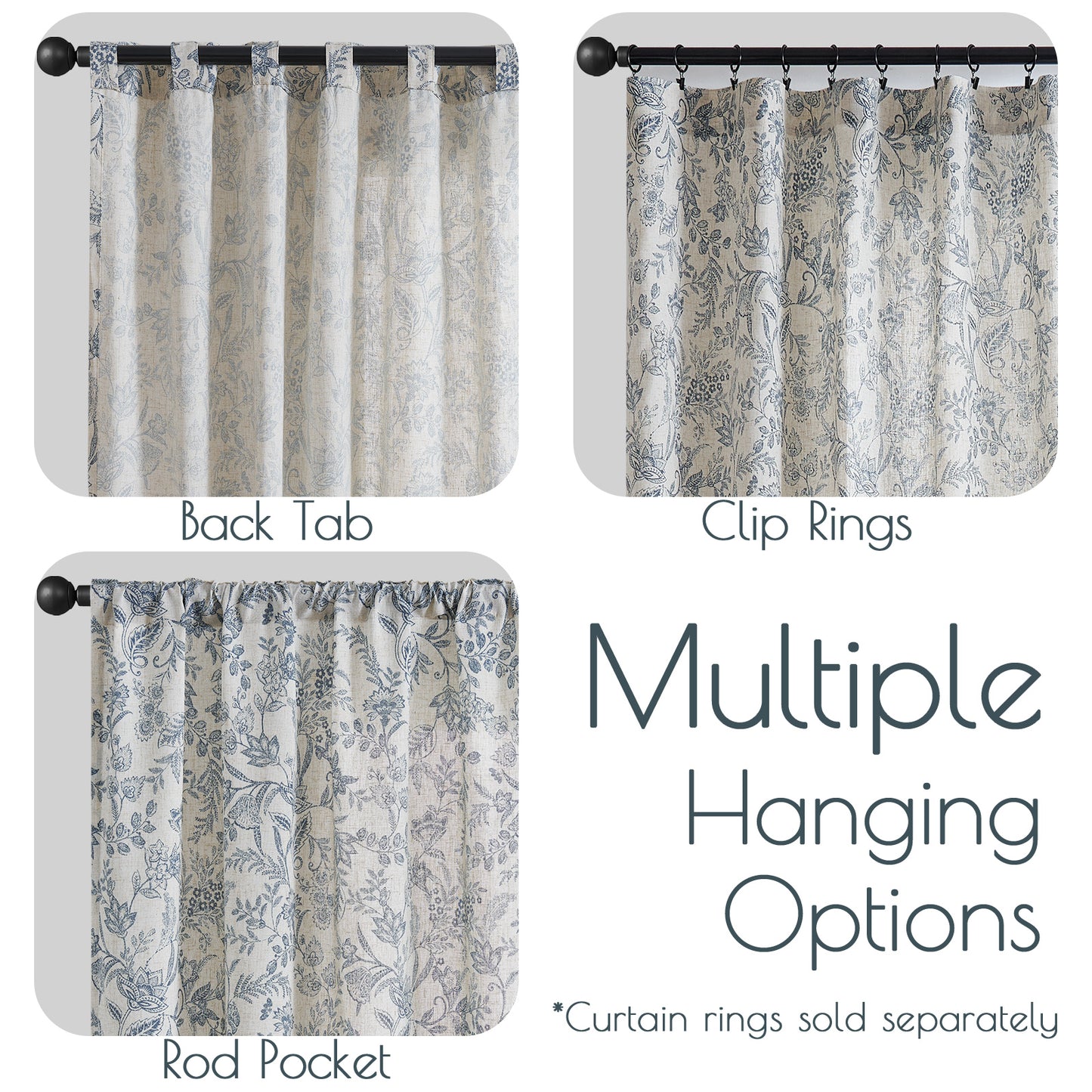 Curtainking Floral Curtains Linen Farmhouse Curtains for Living Room Country Curtains Back Tab Semi Sheer Curtains Light Filtering 2 Panels