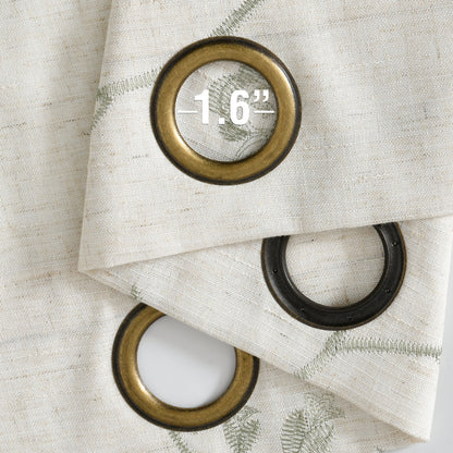 Curtainking Linen Curtains Floral Embroidery Farmhouse Light Filtering Grommet Curtain Panels 2 Pcs