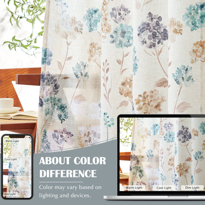 CURTAINKING Farmhouse Linen Curtains for Living Room Bedroom Floral Patterned Light Filtering Linen Blend Curtain Burlap Effect Drape Window Treatments 2 Panels