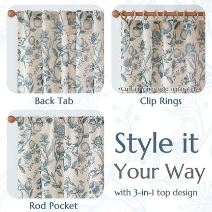 CURTAINKING Linen Curtains Floral Curtains for Living Room French Curtains Back Tab Light Filtering Toile Print Farmhouse Bedroom Curtains Window Curtain Set 2 Panels