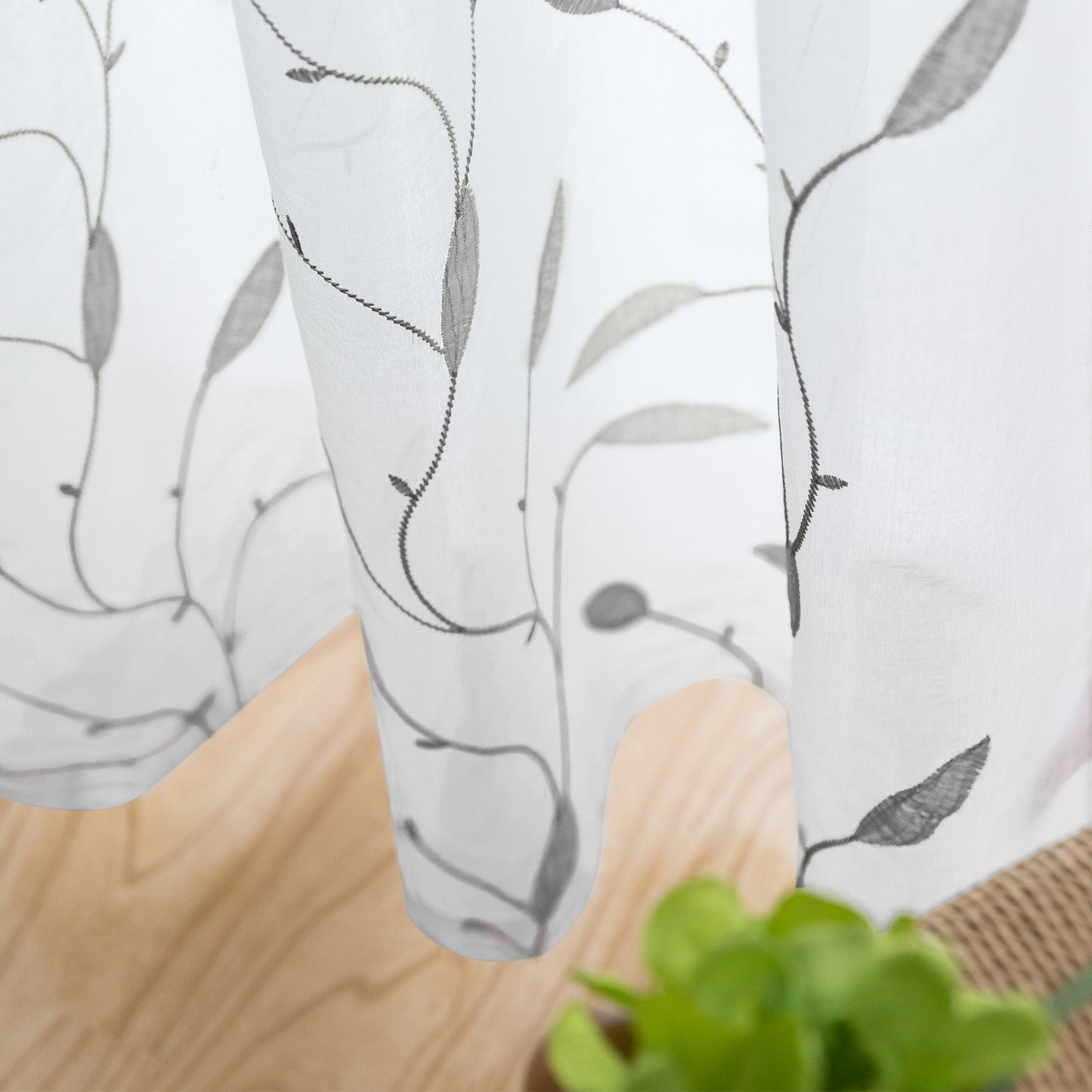 Curtainking Sheer Curtains Embroidered Leaf Window Curtains for Living Room Grommet Top 2 Panels Voile Drapes for Bedroom