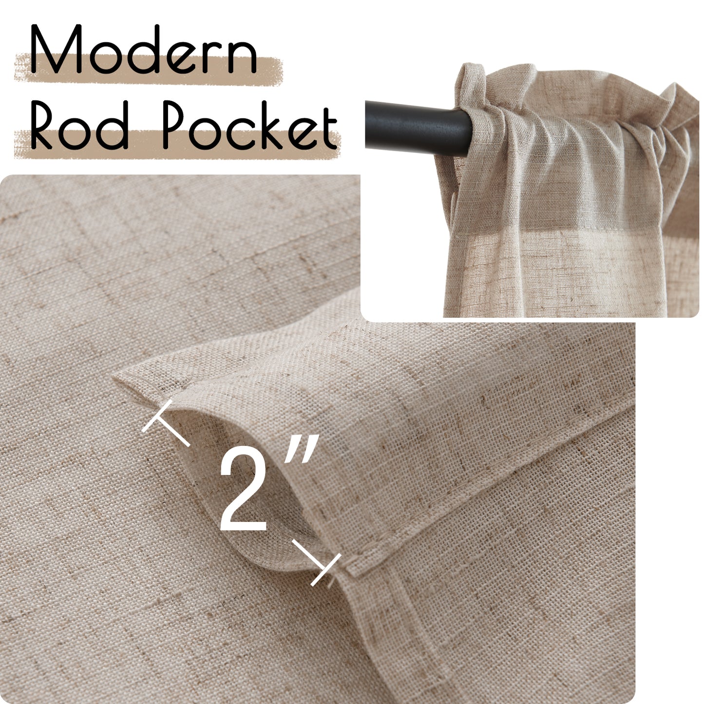 Curtainking Farmhouse Rod Pocket Semi-Sheer Cafe Curtains, Linen Textured Window Curtains, 2 Panels
