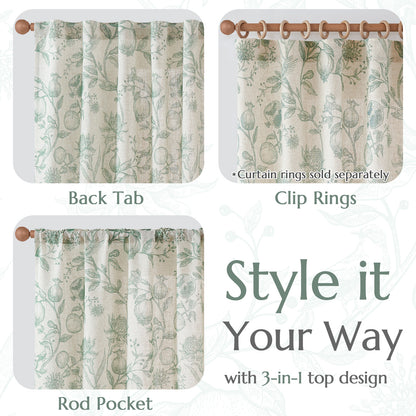 CURTAINKING Linen Curtains Floral Curtains for Living Room French Curtains Back Tab Light Filtering Toile Print Farmhouse Bedroom Curtains Window Curtain Set 2 Panels
