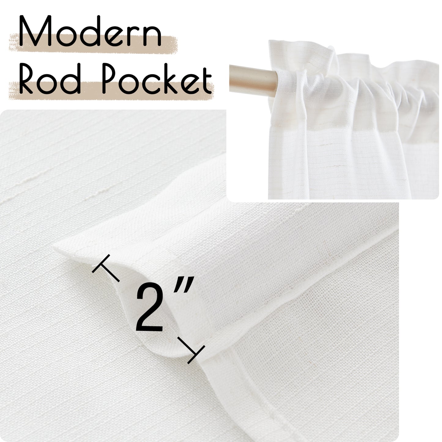 Curtainking Farmhouse Rod Pocket Semi-Sheer Cafe Curtains, Linen Textured Window Curtains, 2 Panels