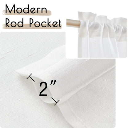 Curtainking Farmhouse Rod Pocket Semi-Sheer Cafe Curtains, Linen Textured Window Curtains, 2 Panels