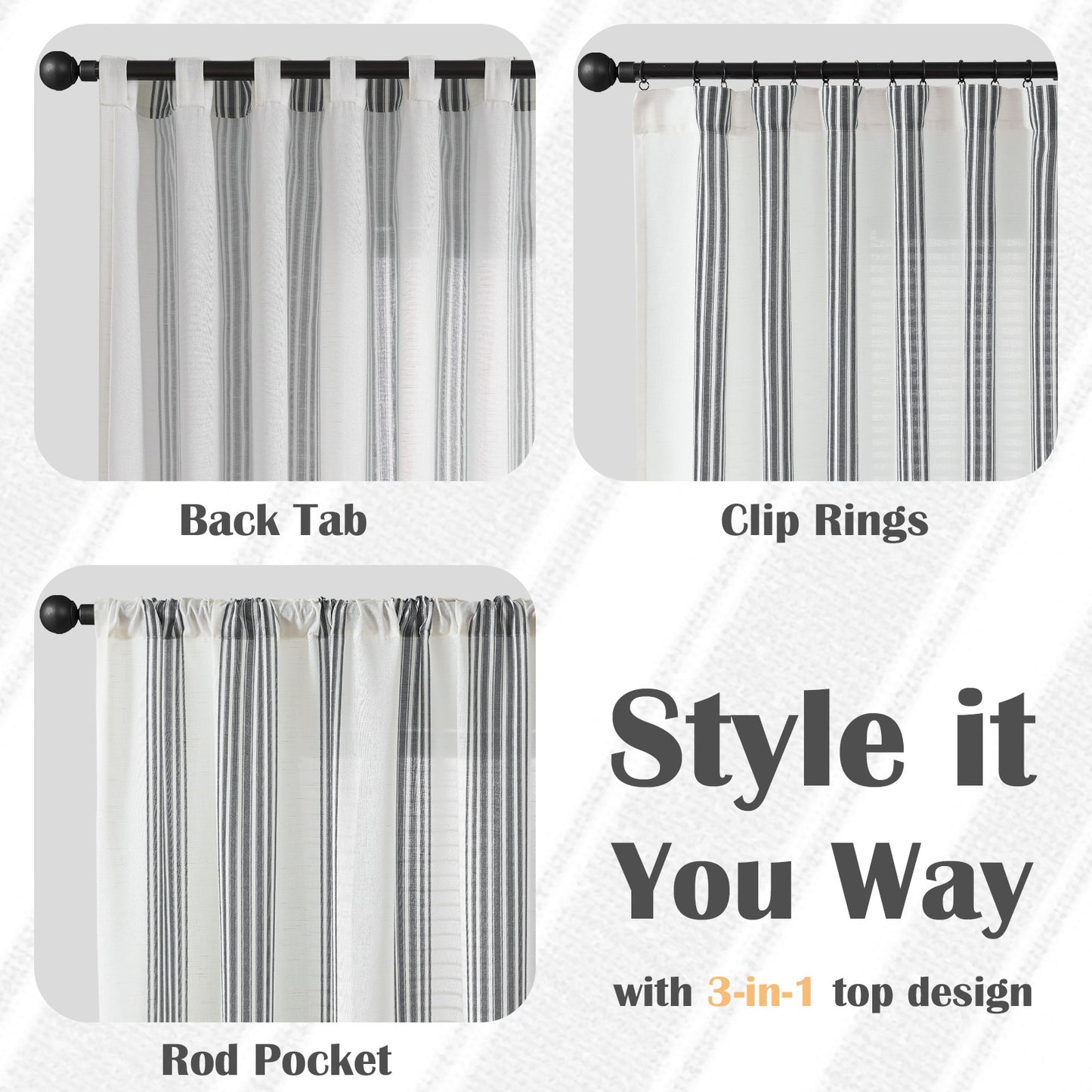 Curtainking Striped Linen Curtains Farmhouse Rustic Curtains for Living Room Semi Sheer Back Tab Light Filtering Coastal Drapes for Bedroom Window Curtain 2 Panels