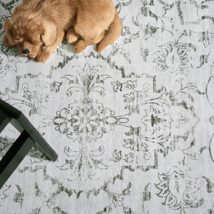 RUGKING Grey Vintage Area Rug Floral Carpet Distressed Mat, Foldable Non Slip Accent Rug for Kitchen Living Room